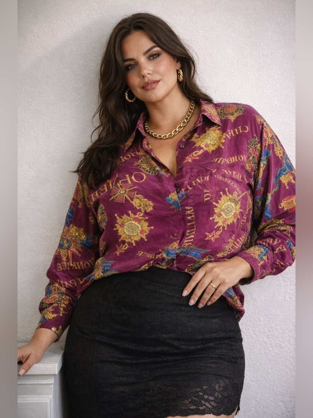 90s Silk Baroque Blouse Linda Allard For  Ellen Tracy Magenta Gold Rich Mom 14
